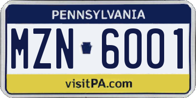 PA license plate MZN6001
