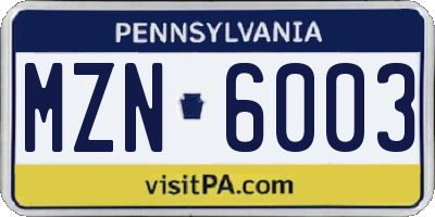 PA license plate MZN6003
