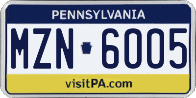 PA license plate MZN6005