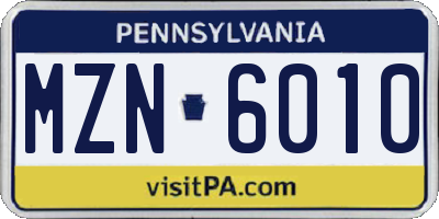 PA license plate MZN6010
