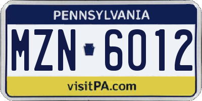 PA license plate MZN6012
