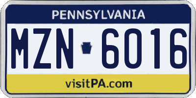 PA license plate MZN6016