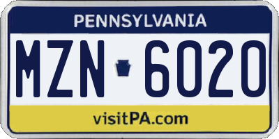 PA license plate MZN6020