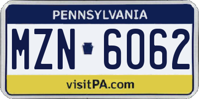 PA license plate MZN6062