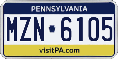 PA license plate MZN6105