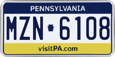 PA license plate MZN6108