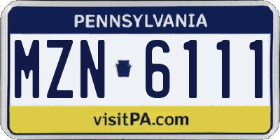 PA license plate MZN6111