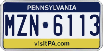 PA license plate MZN6113