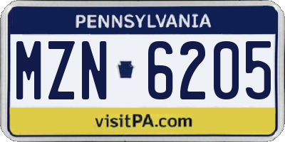 PA license plate MZN6205