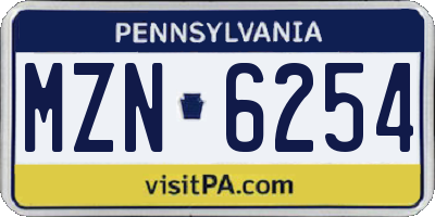 PA license plate MZN6254