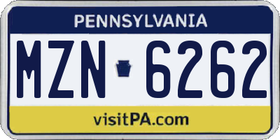 PA license plate MZN6262