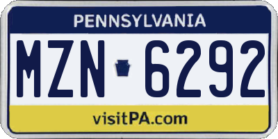 PA license plate MZN6292