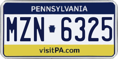 PA license plate MZN6325