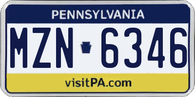 PA license plate MZN6346