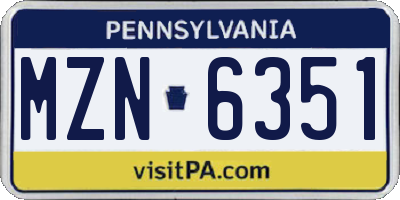 PA license plate MZN6351