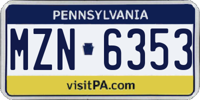 PA license plate MZN6353
