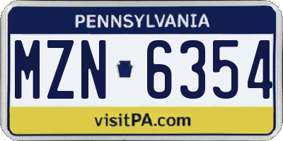 PA license plate MZN6354