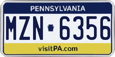 PA license plate MZN6356