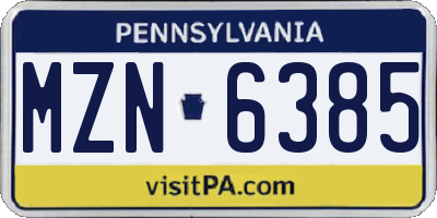PA license plate MZN6385