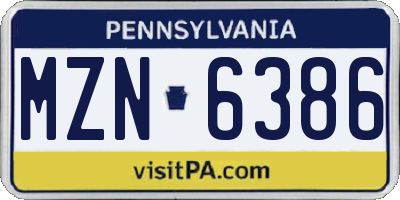 PA license plate MZN6386