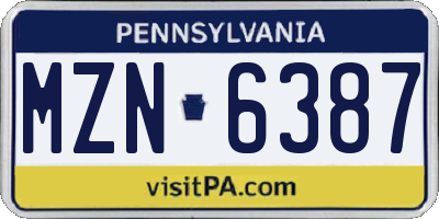 PA license plate MZN6387