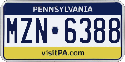 PA license plate MZN6388