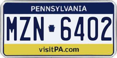 PA license plate MZN6402