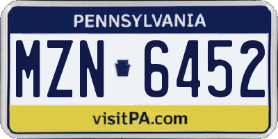 PA license plate MZN6452