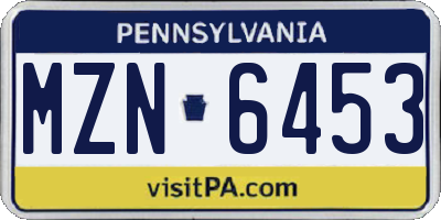PA license plate MZN6453