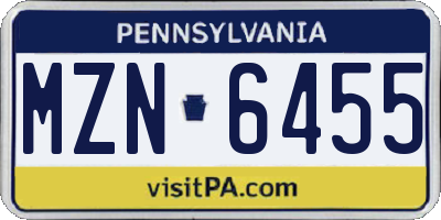 PA license plate MZN6455