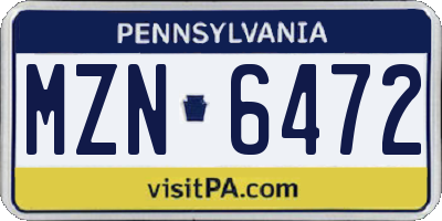 PA license plate MZN6472