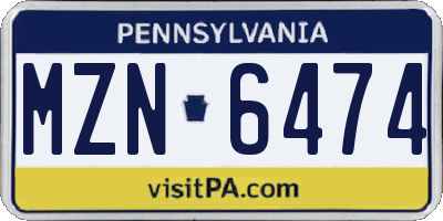 PA license plate MZN6474