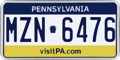 PA license plate MZN6476