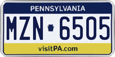 PA license plate MZN6505