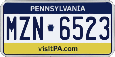 PA license plate MZN6523