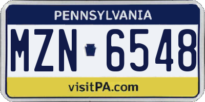 PA license plate MZN6548