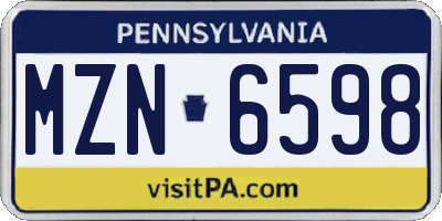 PA license plate MZN6598