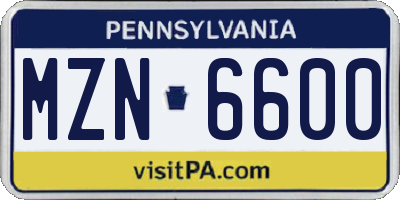 PA license plate MZN6600