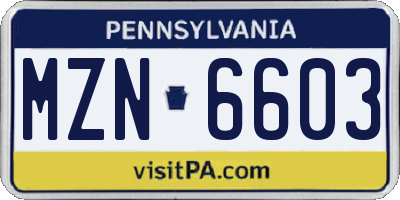 PA license plate MZN6603