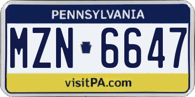 PA license plate MZN6647