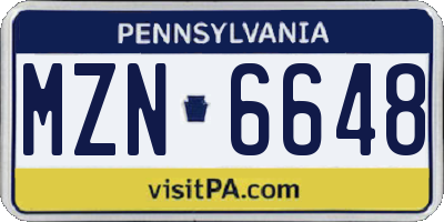 PA license plate MZN6648