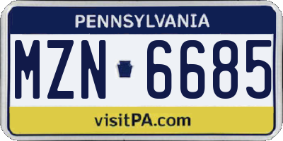 PA license plate MZN6685
