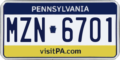 PA license plate MZN6701