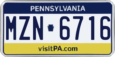 PA license plate MZN6716