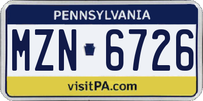 PA license plate MZN6726