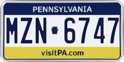 PA license plate MZN6747