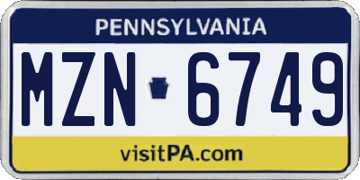 PA license plate MZN6749