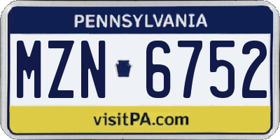 PA license plate MZN6752