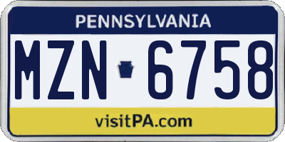 PA license plate MZN6758