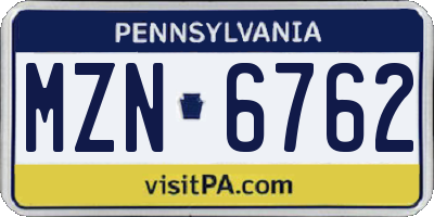 PA license plate MZN6762